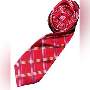 Burberry London Red Striped Tie Pure Silk Made in England